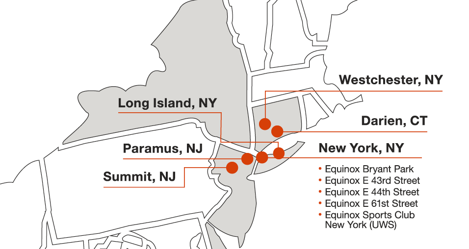 A map of the Tristate area with orange marks and labels indicating where Cycle for Survival rides are being held in 2025 