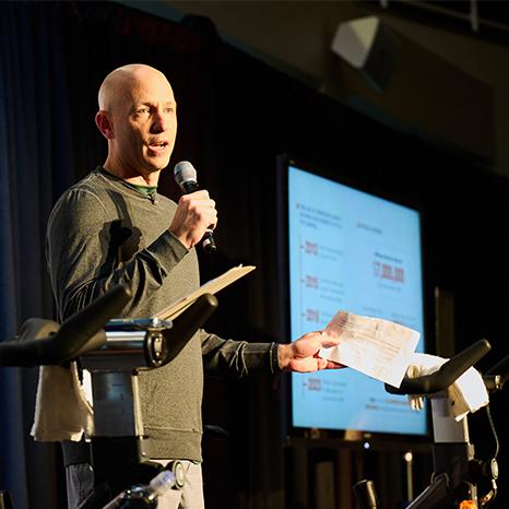 Jed Laskowitz, Head of Global Private Markets at JPMorganChase, speaks at a Cycle for Survival event.